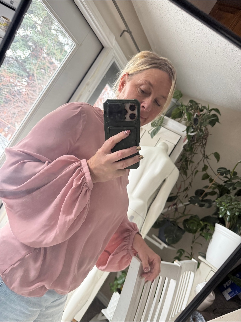 Suzy Shier Women’s Blouson Sleeve Top in Dusty Pink NWOT